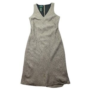 Lauren Ralph‎ Lauren Wool Dress Sleeveless V Neck Career Herringbone 8